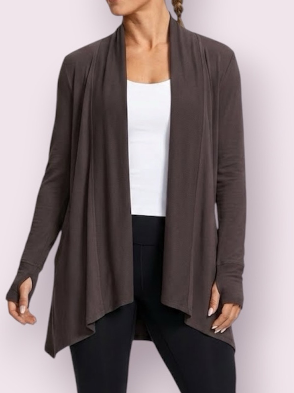 Athleta Longline Open Front Cardigan Sweater with Thumbholes Gray Size XS